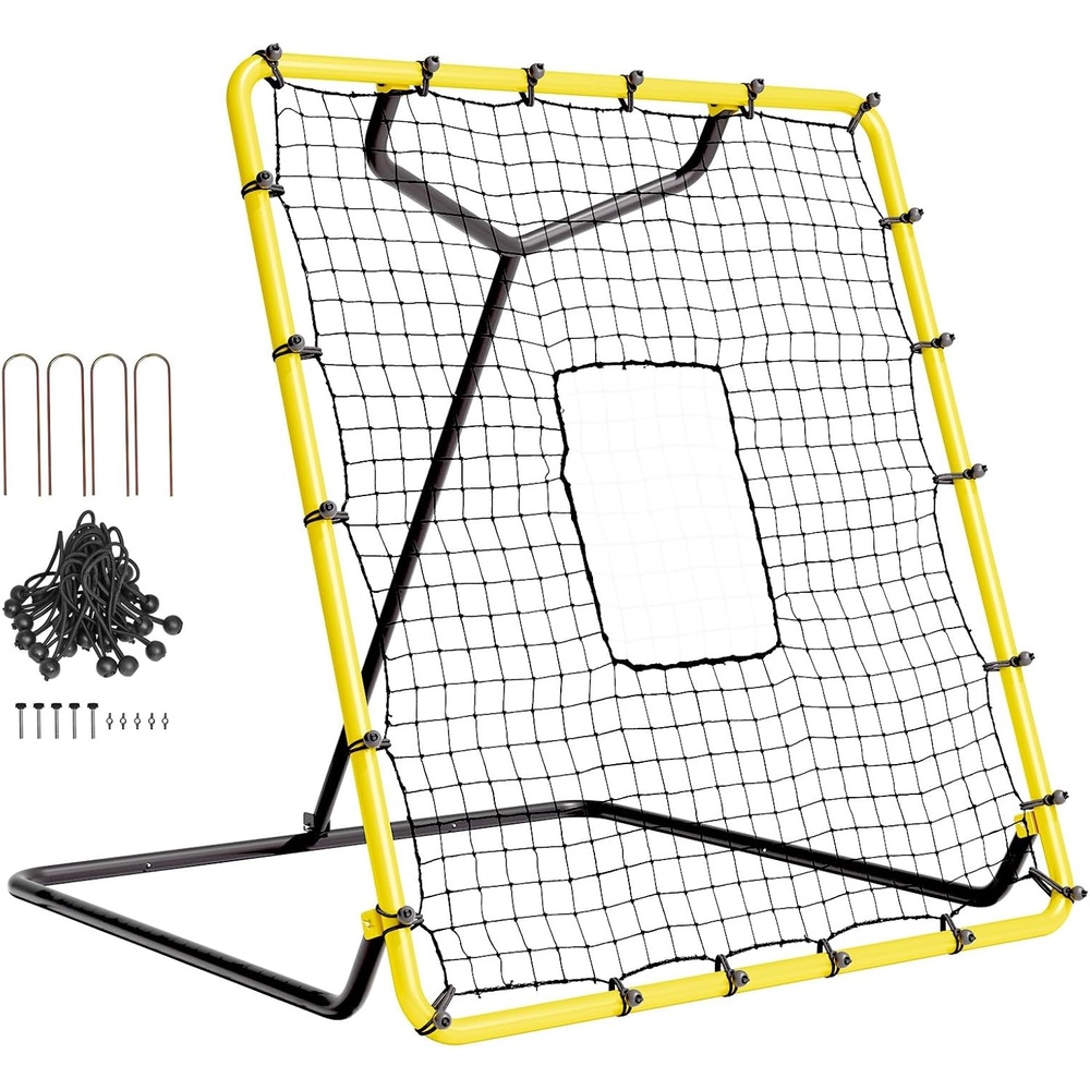 image:imageVEVOR Baseball Softball Rebounder NetPitch Back Trainer TargetAdjustable with Strike Zone Steel Frame Bounce Back Net for Pitching amp Fielding Training Return Practiceyellow