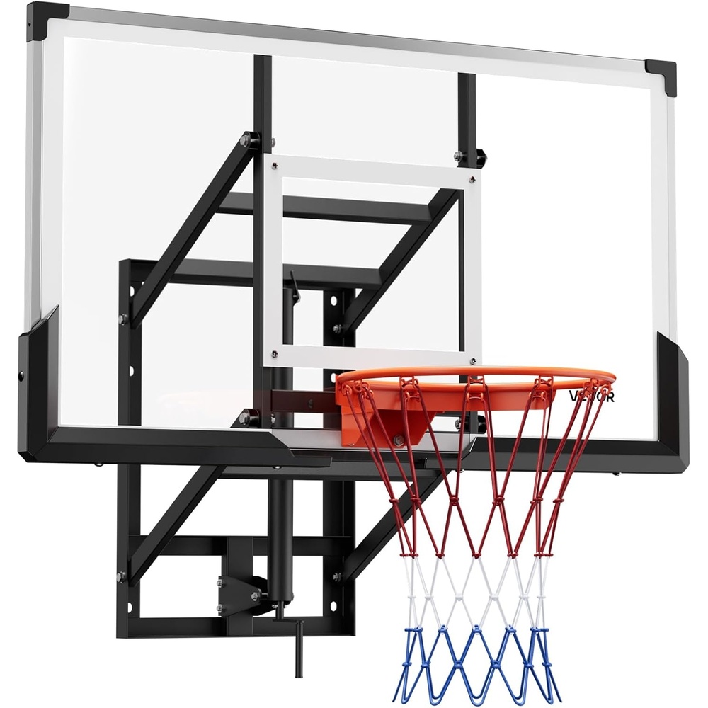 image:imageVEVOR Basketball Hoop 44 54 Inchs PC Backboard Wall Mounted Basketball Portable Hoop amp Goal Indoor amp Outdoor with HandCrank Adjustment Classic Basketball Court Teens Adults Schools ParksBlack Goal 54in