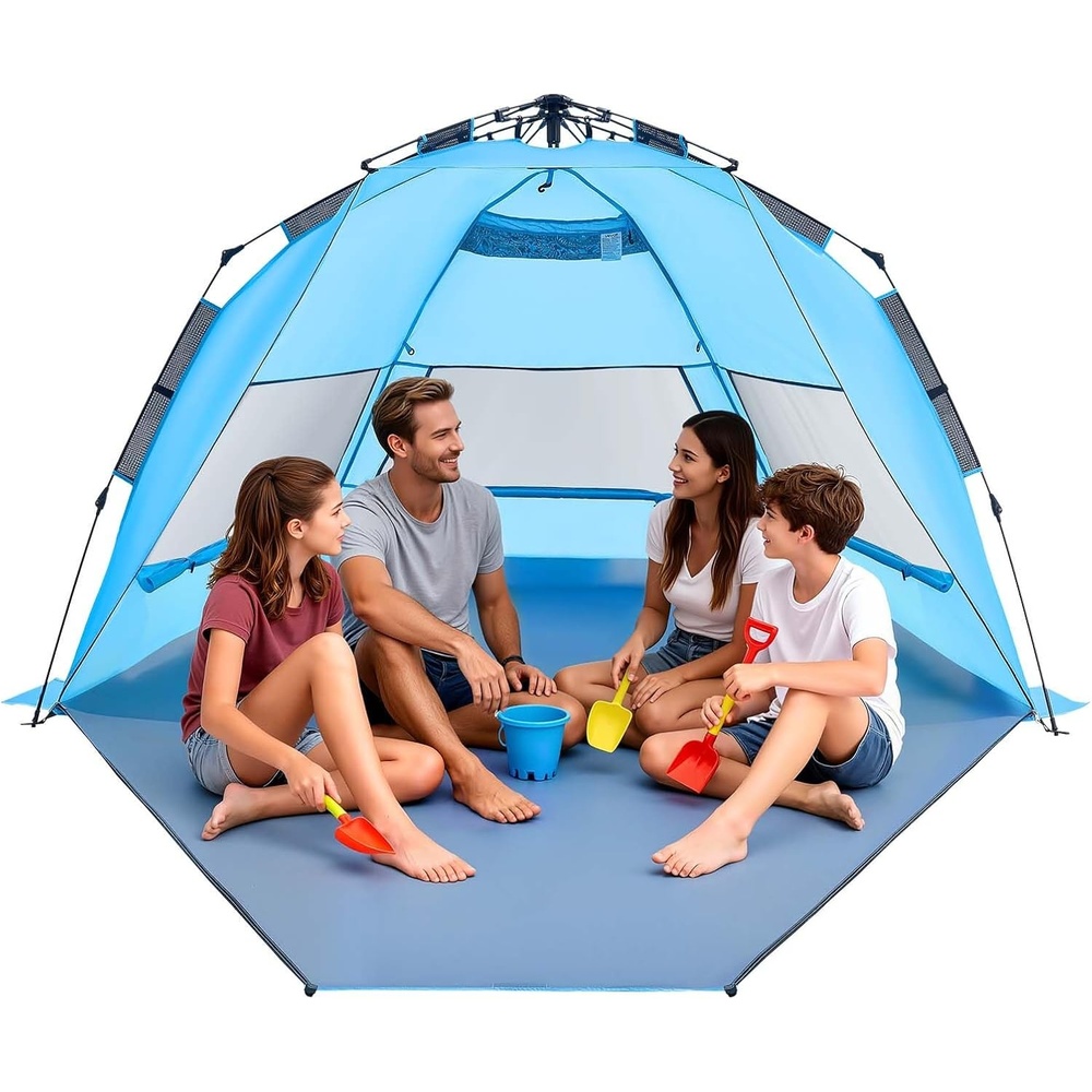 image:imageVEVOR Beach Tent Sun Shelter for 4 Person Pop Up Beach Tent UPF 50 Protection Portable Sun Shade Canopy with Carrying Bag and Sand Pockets Easy Setup Umbrella for Camping Fishing Outdoor Picnic
