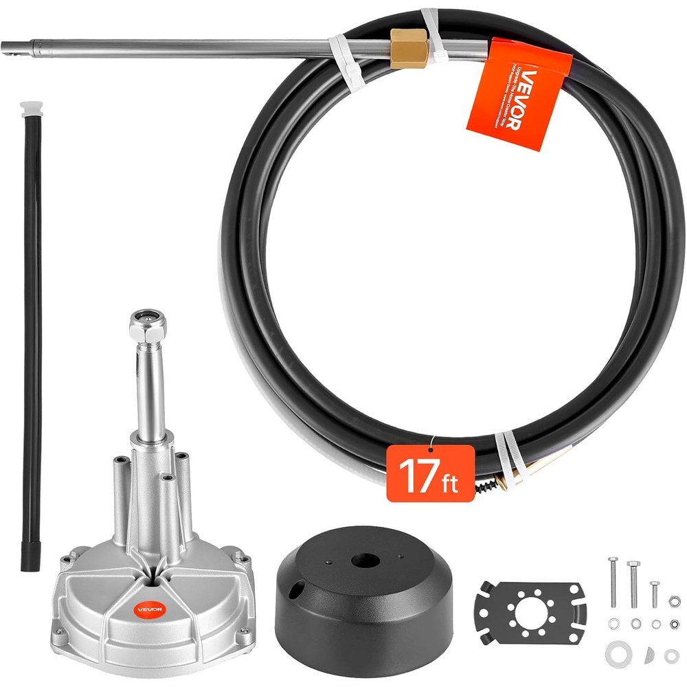 image:imageVEVOR Boat Steering System 17 ft Boat Control Cable Outboard Rotary Steering System Kit with Aluminum Alloy Helm Durable Marine Replacement for Fishing Boats Small Sailboats Speedboats Lifeboats