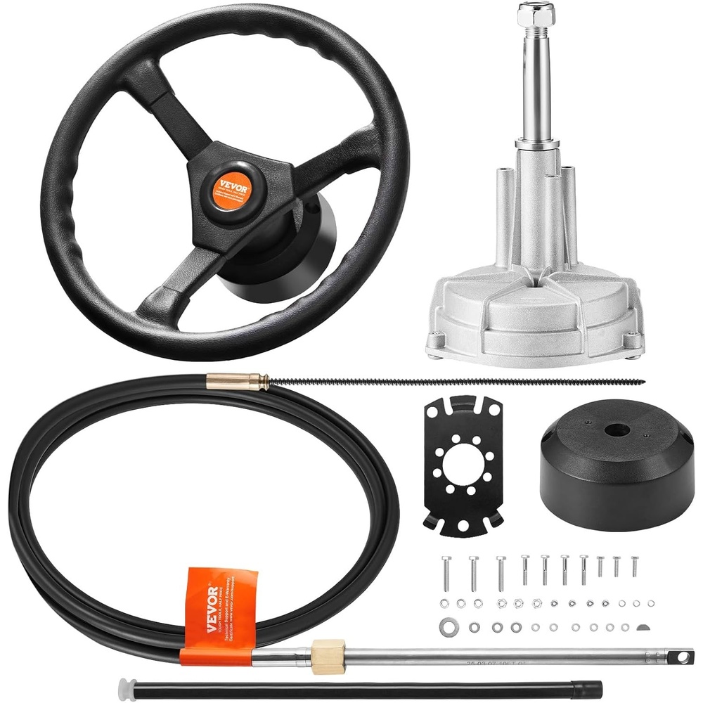 image:imageVEVOR Boat Steering System Kit 10111213141516FT Outboard Boat Steering Control Cable 135 Steering Wheel 34 Tapered Shaft Alloy Marine Steering System for Yachts Fishing Boats10FT