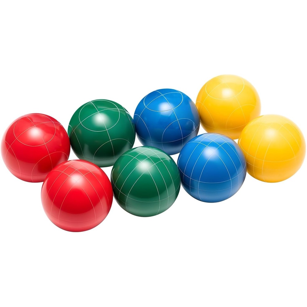 image:imageVEVOR Bocce Ball Set 107 mm with 8 Resin Balls Pallino Carrying Bag and Measuring Rope RedGreenBlueYellow 4 Colors for 2 to 8 Players Bocce Ball Game Set for Beach Lawn Family Backyard