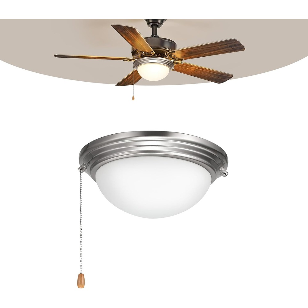 image:imageVEVOR Ceiling Fan Light Kit 750lm 3000K Fan Light Kit with Pull Chain 2 LED Bulbs Modern Replacement Fixture for Living Room Dining Room Bedroom Frosted Milk Glass Shade Brushed Nickel Finish
