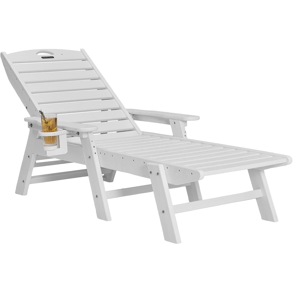 image:imageVEVOR Chaise Lounge Chair 400 lbs Weight Capacity 6 Positions Adjustable Patio Lounge Chair Outdoor HDPE Lounge Chair with Backrest amp Cup Holder for Pool Poolside Deck Backyard Lawn WhiteWhite