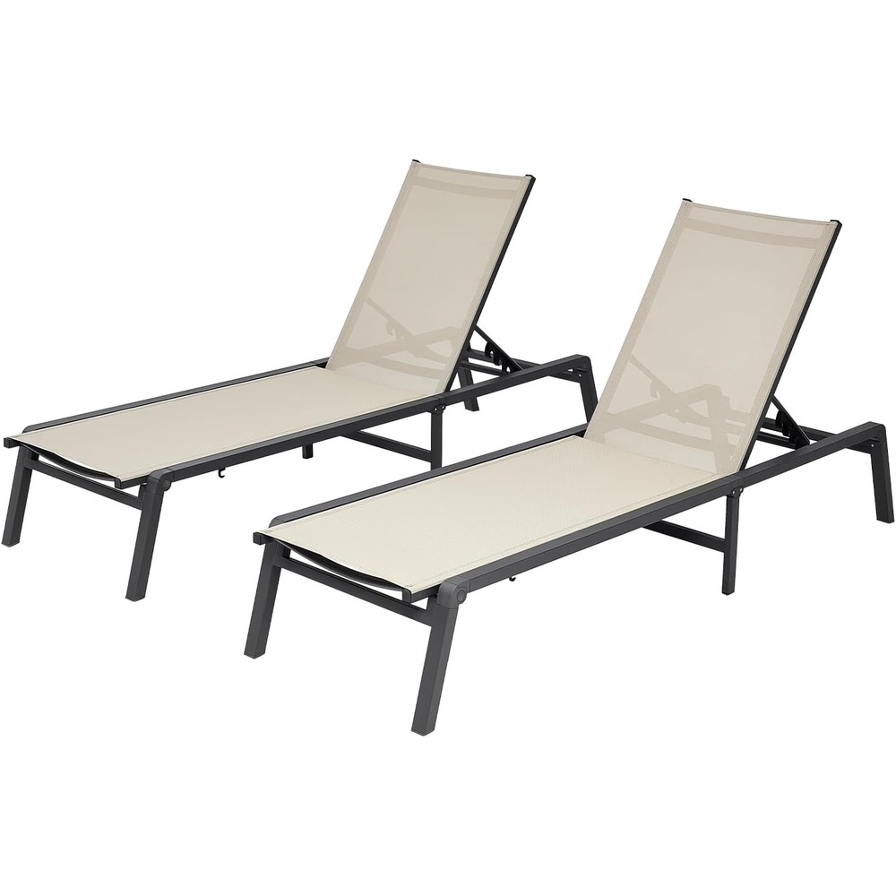 image:imageVEVOR Chaise Lounge Chair Outdoor Aluminum Patio Lounge Chairs with Adjustable 5Position Folding Pool Chair Recliner and Full Flat Tanning Chairs for Patio Beach Pool Dark GreyKhaki