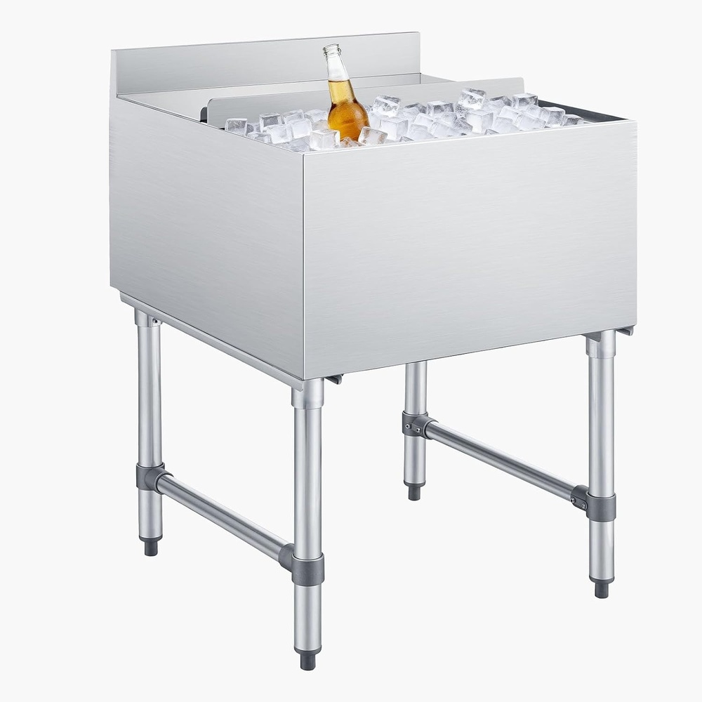 image:imageVEVOR Commercial Ice Bin Stainless Steel Ice Chest with Sliding Lid 24H LongLasting Insulation Cooler Cart Cocktail Unit for Bar Restaurant Pub NSF 24 Inch24 x 24 x 33