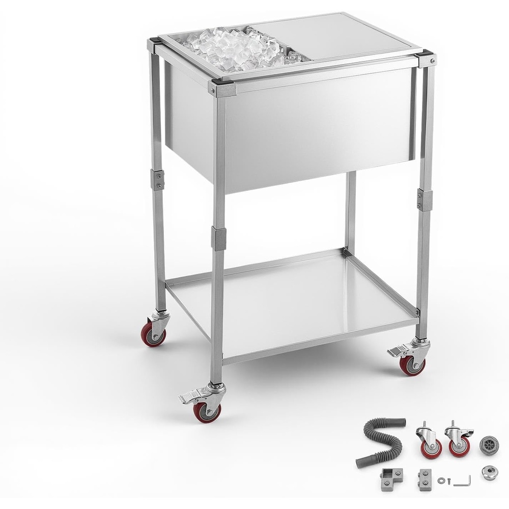image:imageVEVOR Commercial Ice Bin Underbar Ice Bin Stainless Steel Ice Chest with Sliding Lid Bottle Holders Adjustable Bullet Feet Cooler Cart Cocktail Unit for Bar Restaurant Pub2598 x 1988 x 3878