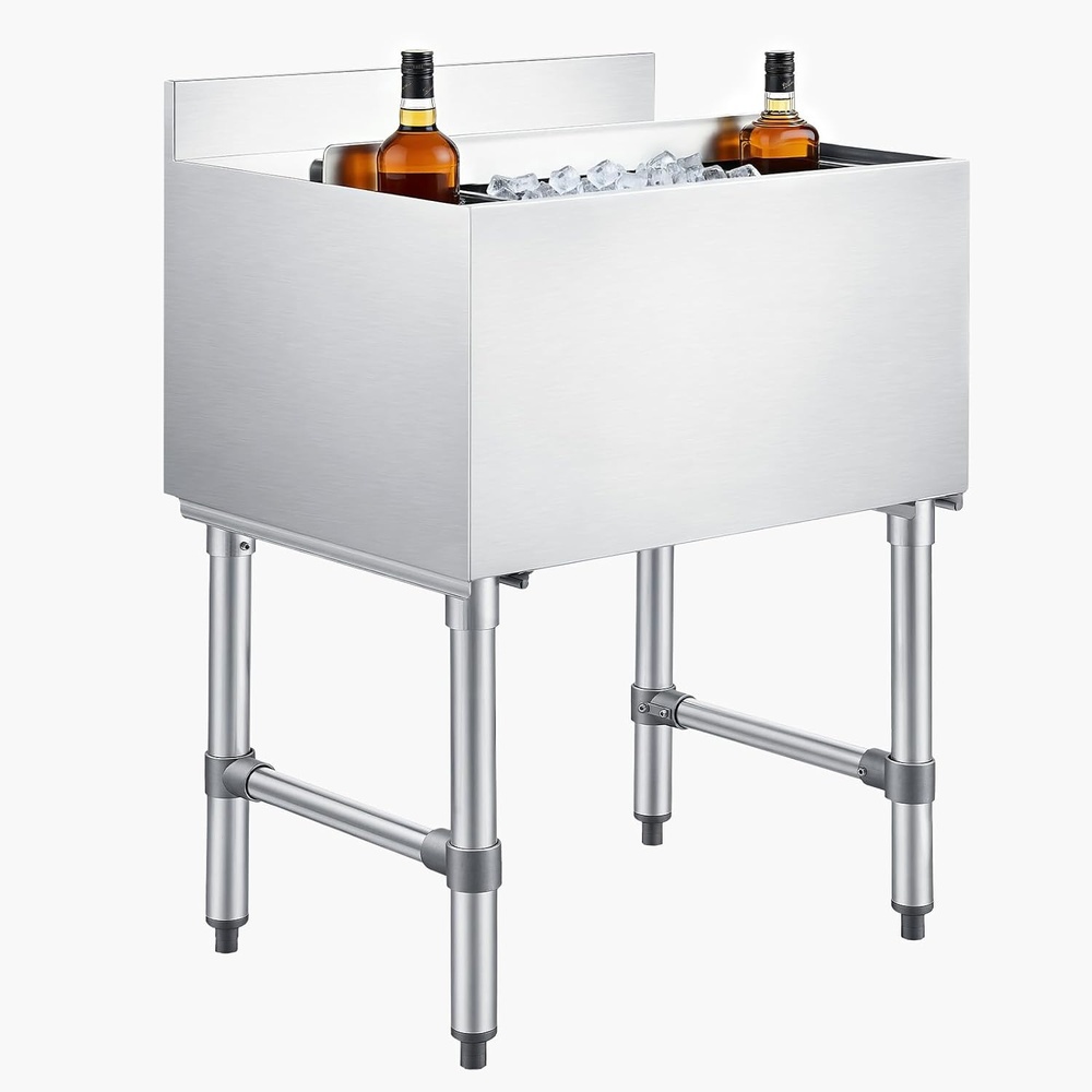 image:imageVEVOR Commercial Ice Bin19 Inch Stainless Steel Ice Chest with Sliding Lid and Bottle Holders Cooler Cart Cocktail Unit for Bar Restaurant Pub NSF Certified24 x 19 x 33