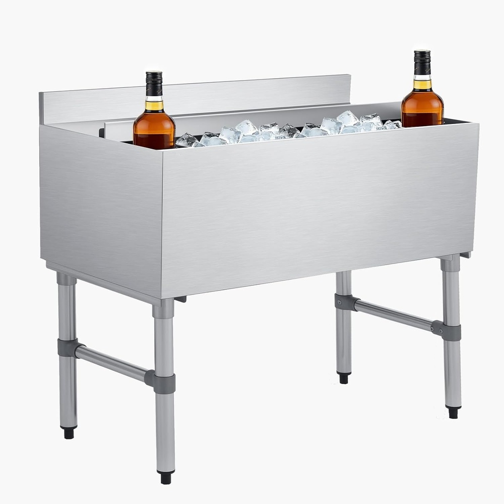 image:imageVEVOR Commercial Ice Bin19 Inch Stainless Steel Ice Chest with Sliding Lid and Bottle Holders Cooler Cart Cocktail Unit for Bar Restaurant Pub NSF Certified36 x 19 x 33