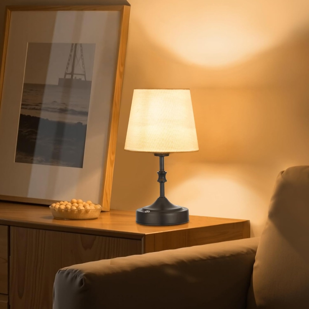 image:imageVEVOR Cordless Table Lamp 5200mAh Builtin Rechargeable Battery Small Desk Lamp 3Level Brightness Fabric Shade 27003000K Color Temperature Table Light for Restaurant Bedroom Bars Black