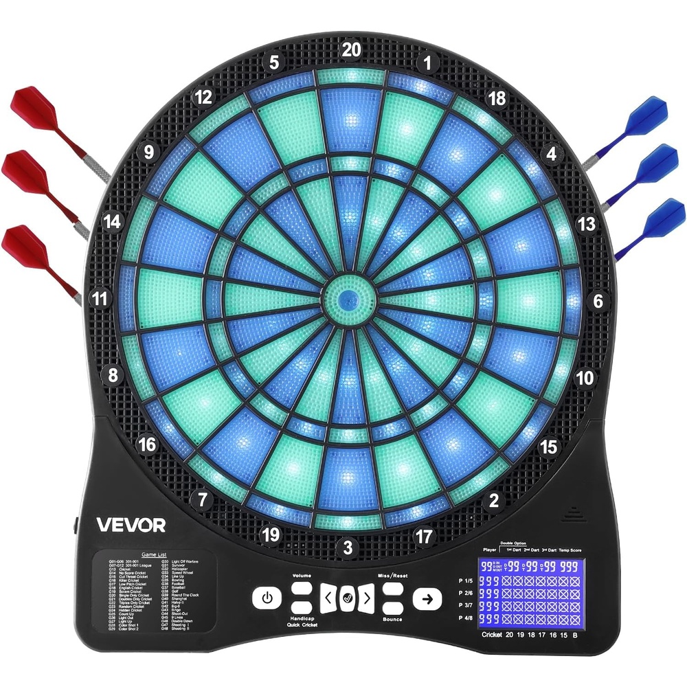 image:imageVEVOR Electronic Dart Board LEDIlluminated Target Dartboard with 48 Games amp 500 Variations Includes 6 Dart Shafts with Flights amp 50 Soft Tips Cricket Scoring LCD Screen  Supports Up to 8 Players
