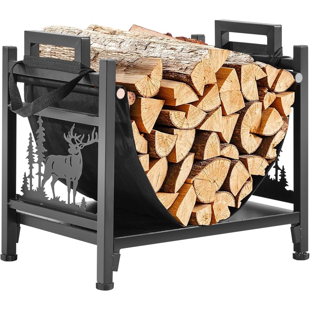 image:imageVEVOR Firewood Rack with Waterproof Cover 4 ft Outdoor Firewood Holder 14 Cord Storage Metal Log Holder 400lb Max Weight Capacity Top Covered PowderCoated Wood Storage Rack for Fireplace Deck15 FT