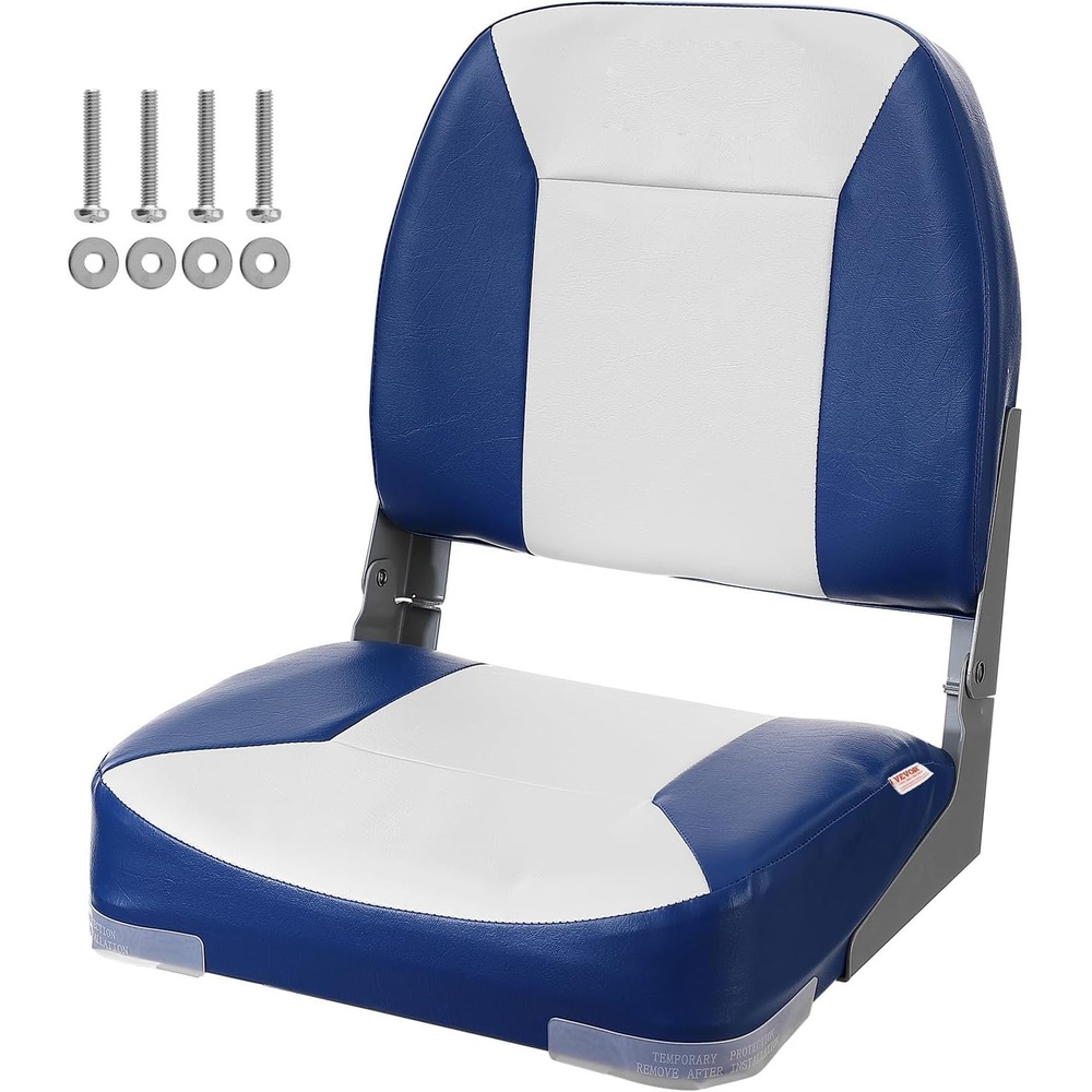 image:imageVEVOR Folding Boat Seat 189 Low Back Seat with Thickened Sponge Padding FoldDown Captain Chair for Fishing Sightseeing Speedboat Canoe1 pack BlueWhite