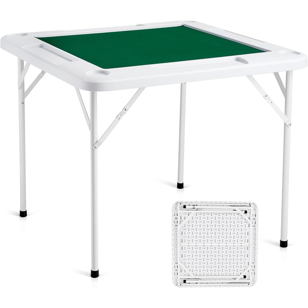 image:imageVEVOR Folding Card Table 4 Player Portable with 4 Cup Holders amp Chip Trays Mahjong Domino Game Set 354 x 354inch BlackGreen