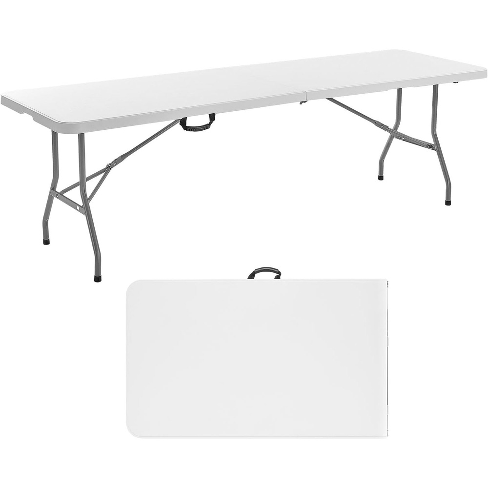 image:imageVEVOR Folding Table Heavy Duty Portable FoldinHalf Utility Table Indoor Outdoor Plastic Rectangle Table with Built in Handle for Party Dining Wedding Events Picnic Camping 4 ft White8 ft
