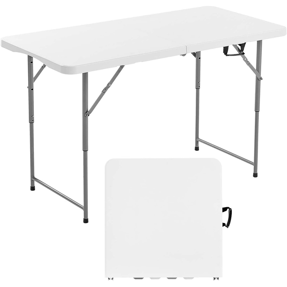 image:imageVEVOR Folding Table Heavy Duty Portable FoldinHalf Utility Table Indoor Outdoor Plastic Rectangle Table with Built in Handle for Party Dining Wedding Events Picnic Camping 4 ft White4 ft