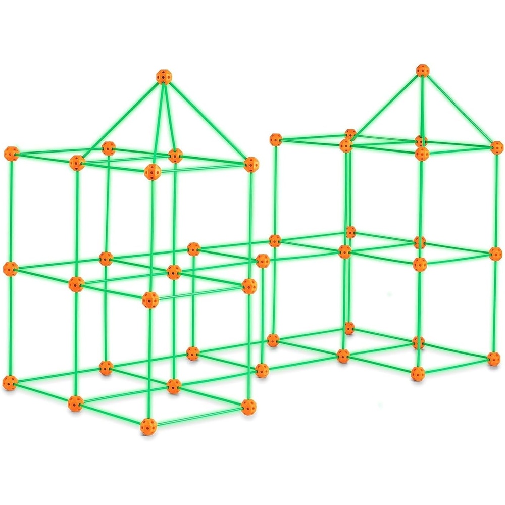 image:imageVEVOR Fort Building Kit for Kids 140PCS Glow in The Dark STEM Building Toys Educational Gift for 4 5 6 7 8 Year Old Boys amp Girls Indoor Outdoor Kids Fort Building Kit with 96 Rods and 44 Balls140PCSGreen Glow