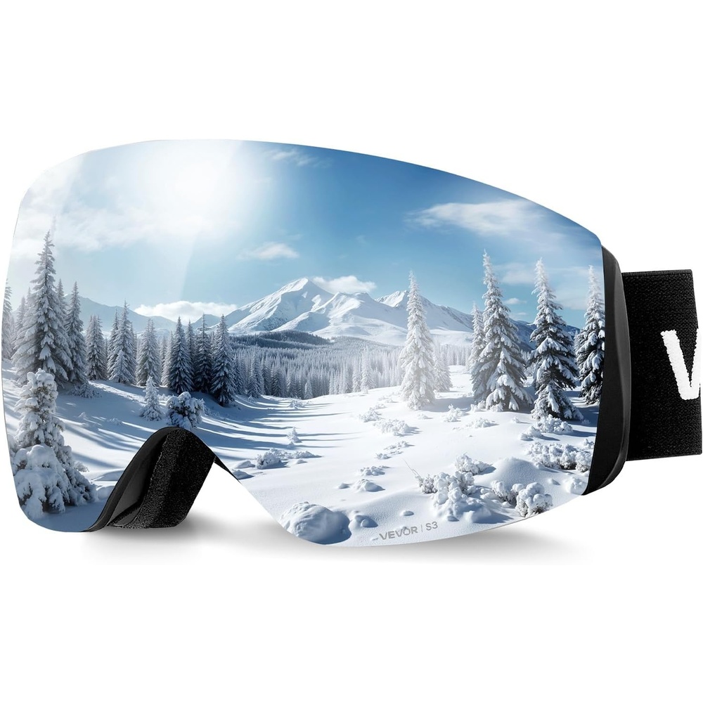 image:imageVEVOR Frameless Ski Goggles Spherical Lens with Revo Coating OTG Anti fog Snow Goggles TPU Frame amp Ventilation StructureSilver Lens Vlt 818