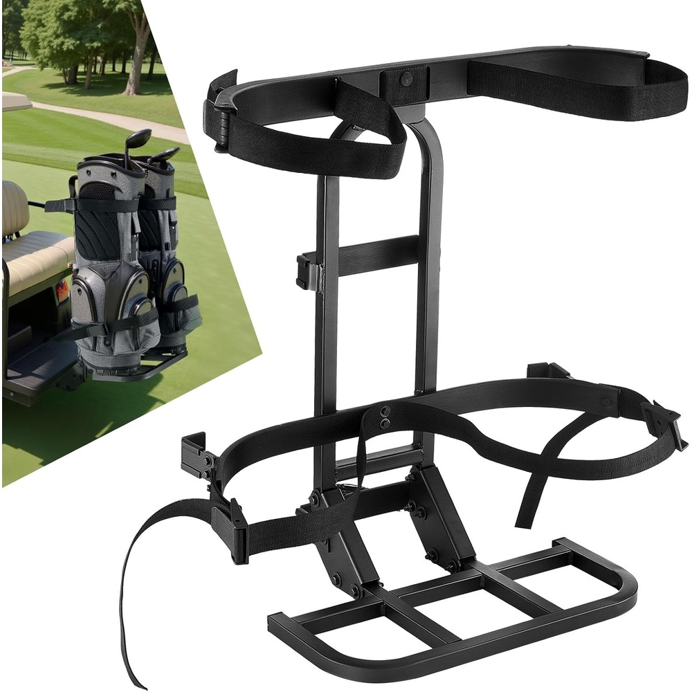 image:imageVEVOR Golf Cart Bag Holder 309 x 278 x 161inch Compatible withYamaha EZGO Club Car Rear Seat Grab Bar SpaceSaving Carbon Steel Bag Holder Bracket NoDrilling Installation Black