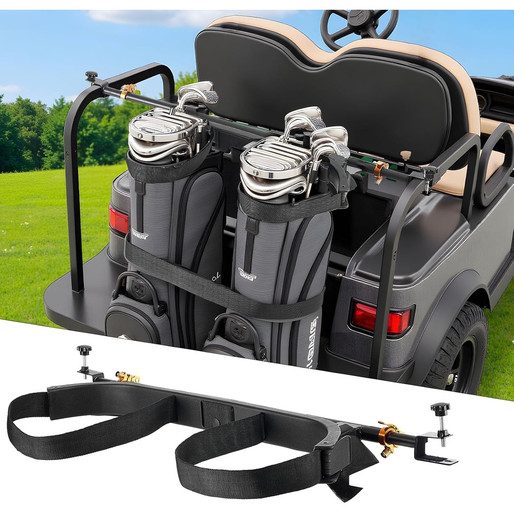 image:imageVEVOR Golf Cart Bag Holder Compatible with Yamaha EZGO Club Car Most Golf Cart Rear Seat with 12 Inch Square Tubes Adjustable Rear Seat Carts Club Holder with Strap No Drilling Required