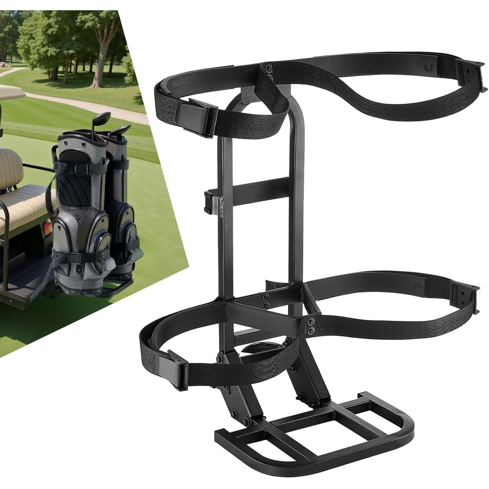 image:imageVEVOR Golf Cart Bag Holder Compatible with Yamaha EZGO Club Car Rear Seat Grab Bar Most Golf Carts SpaceSaving Carbon Steel Bag Holder Bracket NoDrilling Installation Black