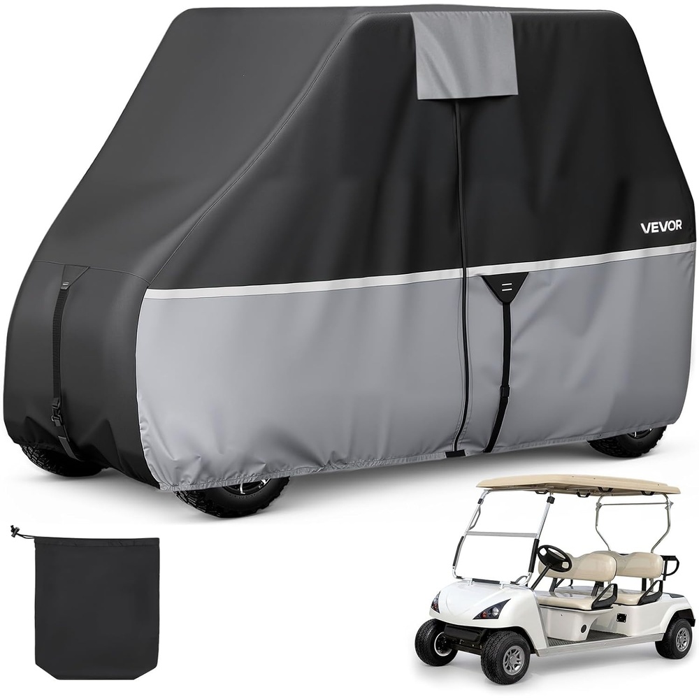 image:imageVEVOR Golf Cart Cover Full Coverage 224 Passenger Golf Cart 420D600D Waterproof Oxford Fabric Cover Fits Most Carts Club Car Yamaha EZGO Honda SilverCoated Layer amp Three Zipper Doors420D blackgreywhite