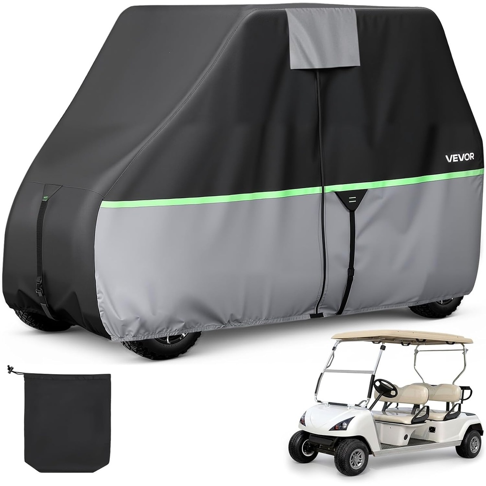 image:imageVEVOR Golf Cart Cover Full Coverage 224 Passenger Golf Cart 420D600D Waterproof Oxford Fabric Cover Fits Most Carts Club Car Yamaha EZGO Honda SilverCoated Layer amp Three Zipper Doors600D blackgreygreen