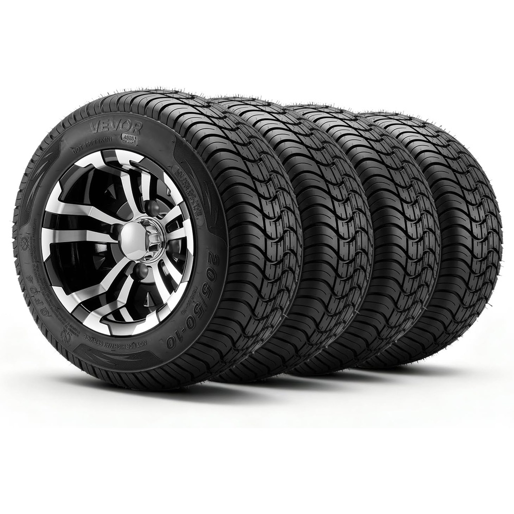 image:imageVEVOR Golf Cart Wheels 12 20x1012 Black Aluminum Alloy Golf Cart Tires and Wheels Combo Set of 4 Fit Club Car EZGO Yamaha 4 Ply Rubber 4Lug Lawn Mower Tires amp Rims 800 lbs Load AllTerrain2055010