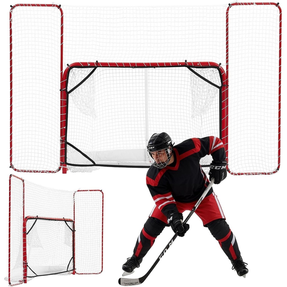 image:imageVEVOR Hockey Goal with Backstop and Targets 10x6FT Street Steel Hockey Goal Set Pro Lightweight and Portable Training Equipment Durable Net for Indoor amp Outdoor Use Easy Assembly WhiteRed