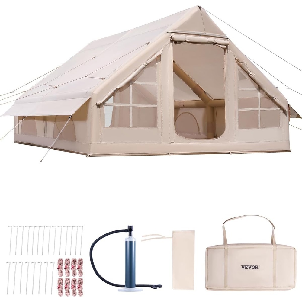 image:imageVEVOR Inflatable Tents for Camping Easy Setup Blow up Tent with Hand Pump 4 Season Glamping Tent with Stove Jack Doors amp Mesh Windows Storage Bag Included for Easy Taking58 Person