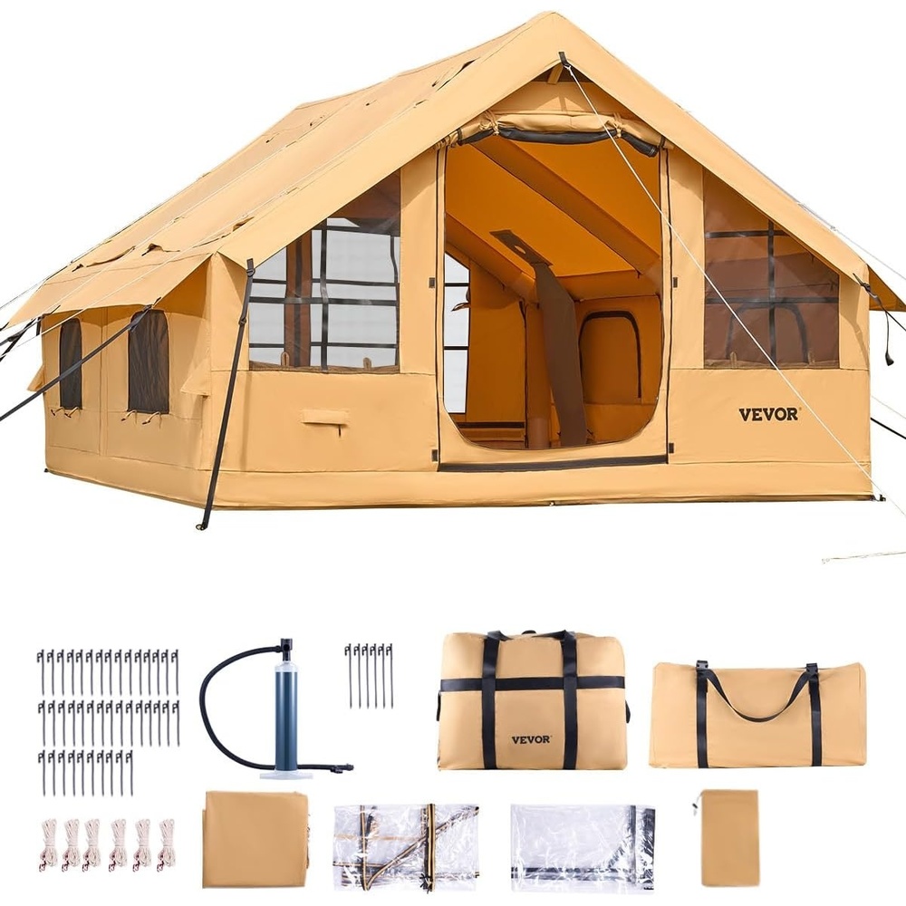 image:imageVEVOR Inflatable Tents for Camping Easy Setup Blow up Tent with Hand Pump 4 Season Glamping Tent with Stove Jack Doors amp Mesh Windows Storage Bag Included for Easy Taking58 Person With 2 Skylights