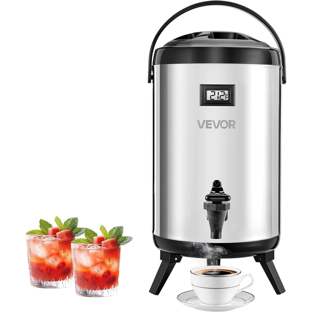 image:imageVEVOR Insulated Beverage Dispenser 32 Gal12L Stainless Steel Thermal Drink Server with Spigot amp Temp Display Suitable for Hot and Cold Drinks for Tea Coffee Water in Cafes amp Restaurants Silver2 Gal 1 Pack