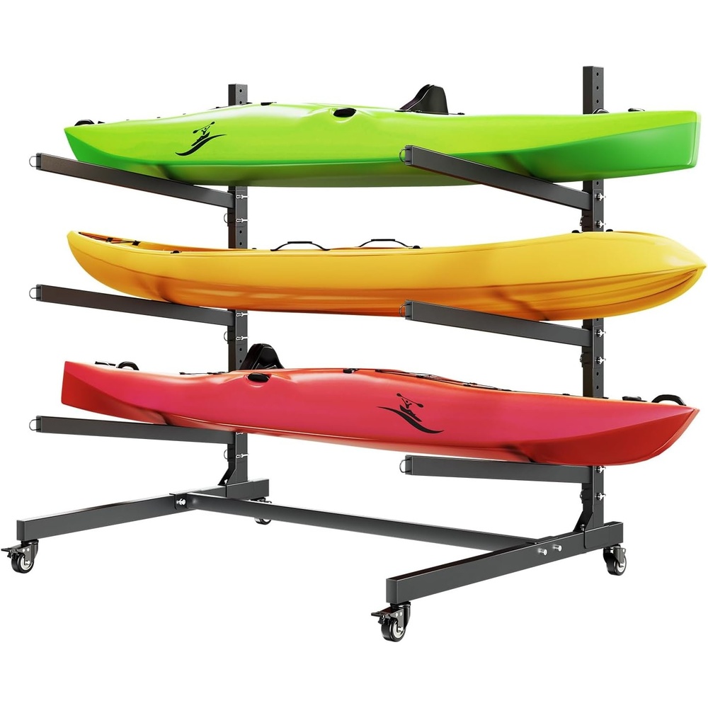 image:imageVEVOR Kayak Storage Rack for 6 Kayaks Holds 400 lbs Heavy Duty Freestanding Stand for Indoor Outdoor Garage Shed Dock Storage Rack Stand Holder for Canoe Small Boat SUP Surfboard amp PaddleboardStand3 KayaksBlack