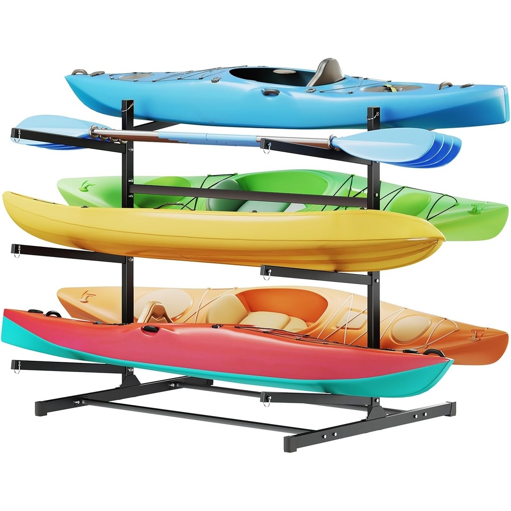 image:imageVEVOR Kayak Storage Rack for 6 Kayaks Holds 400 lbs Heavy Duty Freestanding Stand for Indoor Outdoor Garage Shed Dock Storage Rack Stand Holder for Canoe Small Boat SUP Surfboard amp PaddleboardStand6 KayaksBlack