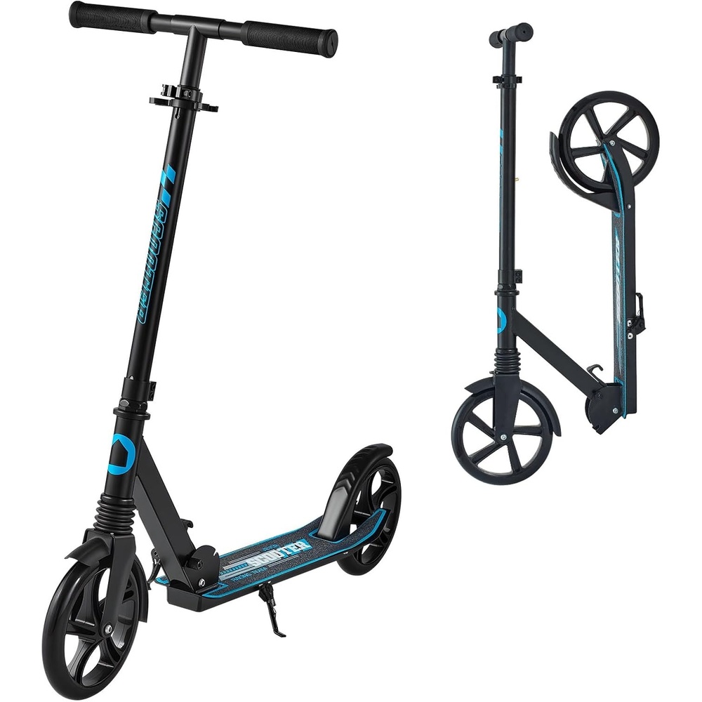 image:imageVEVOR Kick Scooter for Kids Teens amp Adults 2Wheel Adjustable Height Folding Scooter with AntiSlip Deck amp LightUp Wheels Supports 110 lbs amp 220 lbs Blue amp Black ColorsBlackBlue