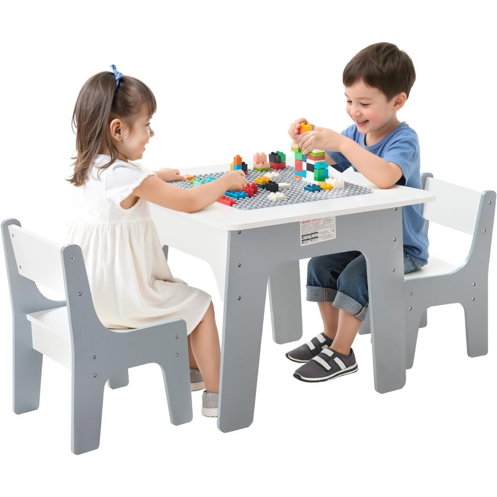 image:imageVEVOR Kid Activity Table and 2 Chairs Set 232320inch Graffiti amp Building Blocks DoubleSided Tabletop Toddler Play Table with Storage for Kids 3 Years Large Storage Space Gift for Boys amp Girls232320inch