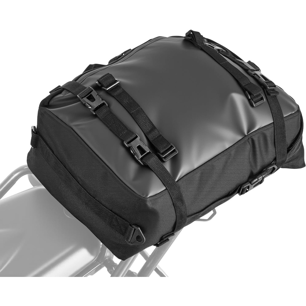 image:imageVEVOR Motorcycle Tail Bag 4060 L Expandable Motorcycle Rear Seat Bag with Waterproof Rain Cover Foldable Outdoor Sports Motorbike Luggage Storage with Shoulder Straps Pocket amp Elastic Cord BlackTail Bag  Fabric  30L