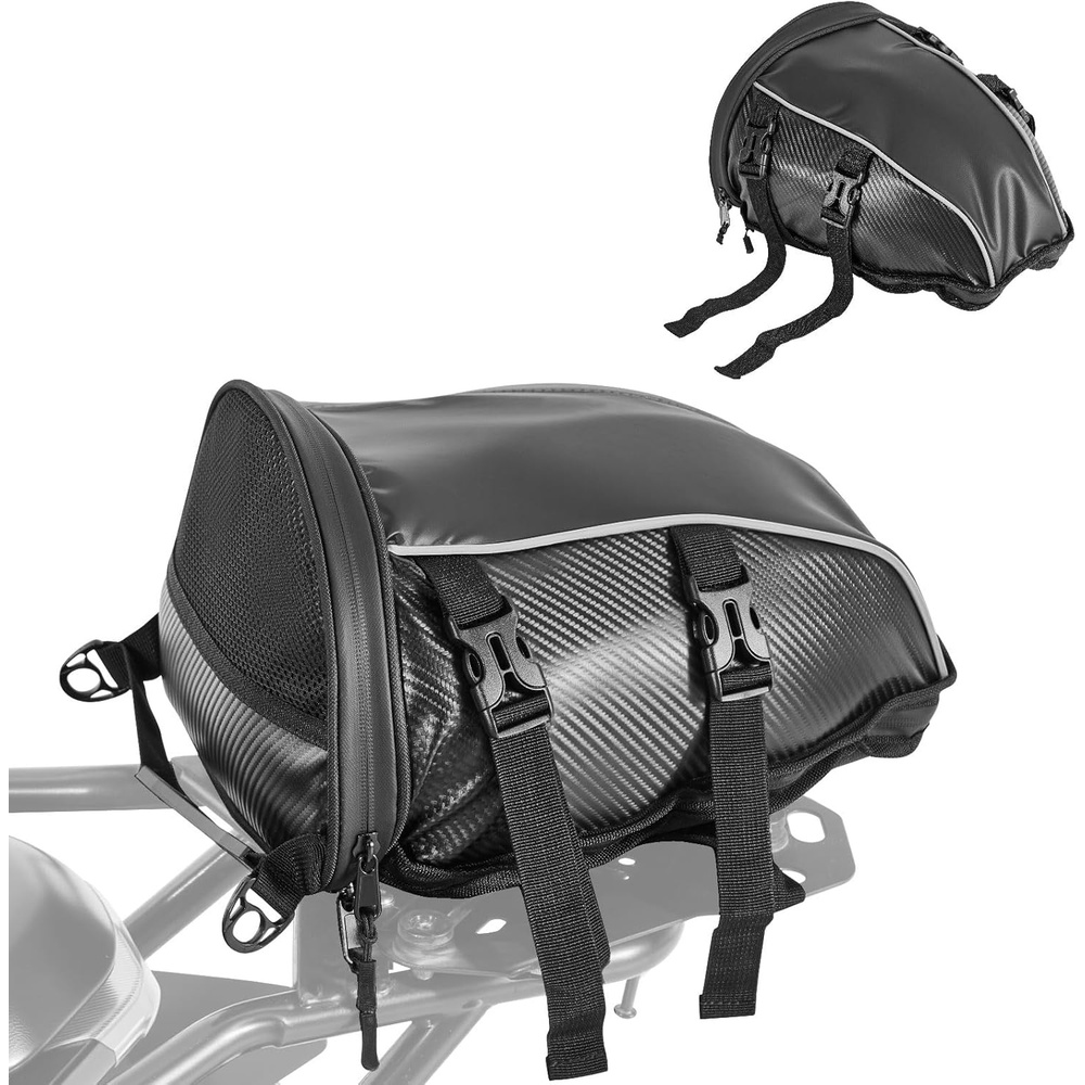 image:imageVEVOR Motorcycle Tail Bag 4060 L Expandable Motorcycle Rear Seat Bag with Waterproof Rain Cover Foldable Outdoor Sports Motorbike Luggage Storage with Shoulder Straps Pocket amp Elastic Cord BlackTail Bag  Leather 10L