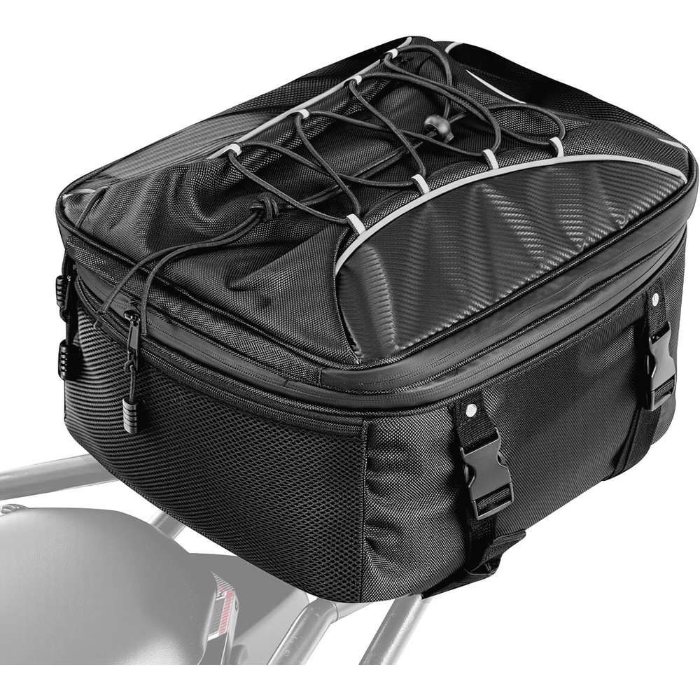 image:imageVEVOR Motorcycle Tail Bag 4060 L Expandable Motorcycle Rear Seat Bag with Waterproof Rain Cover Foldable Outdoor Sports Motorbike Luggage Storage with Shoulder Straps Pocket amp Elastic Cord BlackTail Bag  Fabric  2234L