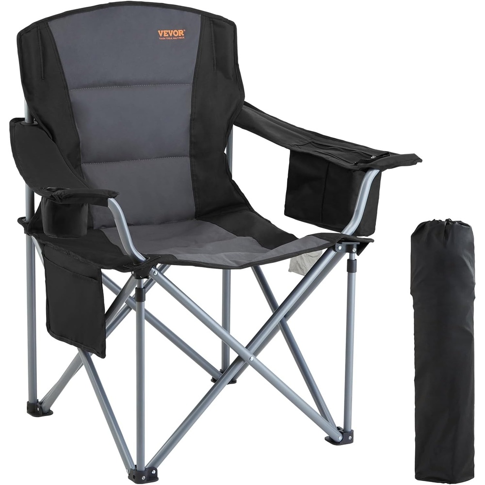 image:imageVEVOR Oversized Camping Folding Chair Portable Heavy Duty Outdoor Quad Lumbar Back Padded with Side Pockets Cup Holder and Cooler Bag for Beach Lawn Picnic Fishing Backpacking 2 Pack1 Pack
