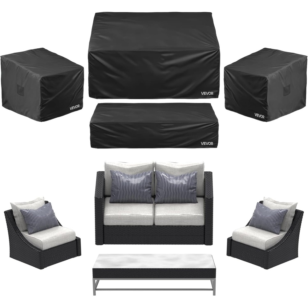 image:imageVEVOR Patio Furniture Cover 4Piece Set 420D Heavy Duty Waterproof Outdoor Dining Table and Chairs Cover Set Lawn Patio Furniture Covers for Outdoor Sofa Couch Chairs Coffee Table Black