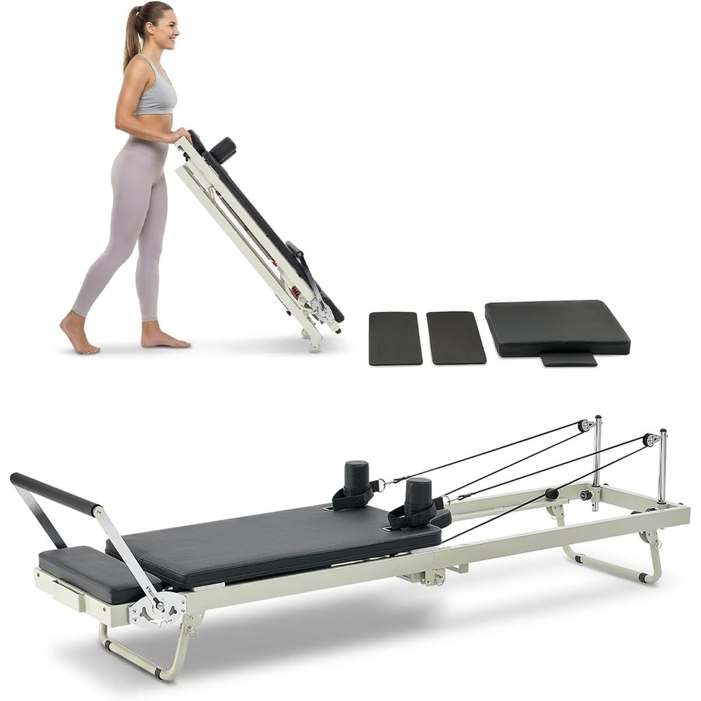 image:imageVEVOR Pilates Reformer Foldable Suitable for Intermediate and Beginners Users Pilates Equipment for Home Gym Studio Use with 4 Adjustable Resistance Spring Up to 400 LBSgreenblack