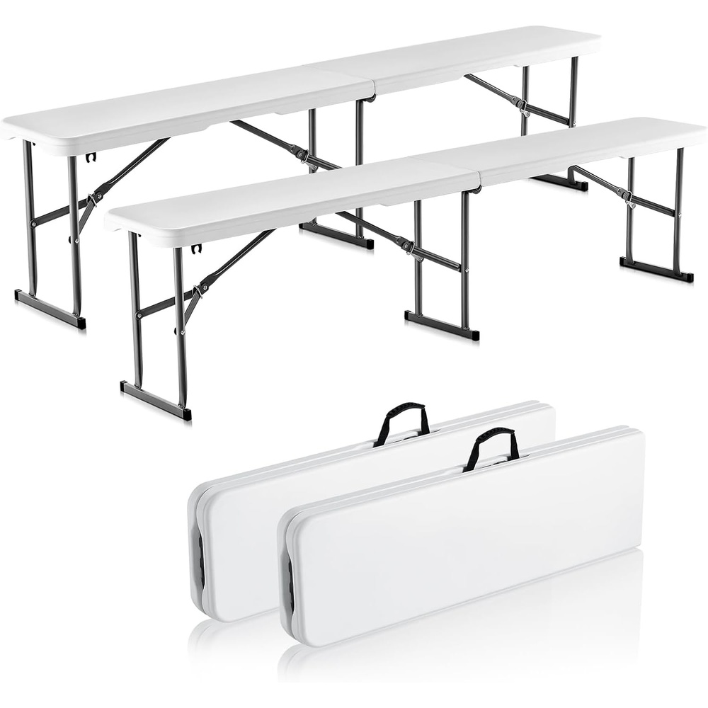 image:imageVEVOR Plastic Folding Bench 6 ft Portable Bench for Outdoor Picnic Party Camping Dining Foldable Smooth HDPE Seat for Garden Soccer Multipurpose Entertaining Activities 12 Pack 2 Black 6FTWhite
