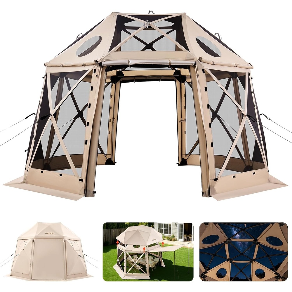 image:imageVEVOR Pop Up Gazebo Tent PopUp Screen Tent 4 Sided Canopy Sun Shelter with 4 Removable Privacy Wind Cloths amp Mesh Windows 6x6FT Quick Set Screen with Mosquito Netting BrownBeige
