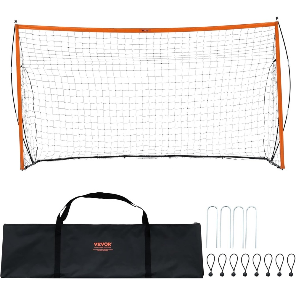 image:imageVEVOR Portable Soccer Goal 12 x 6 ft Large Practice Soccer Net Steel Fiberglass Structure Training Goal Set with Carry Bag AllWeather Outdoor Use for Backyards Parks School FieldsFiberglass Rod Triangle