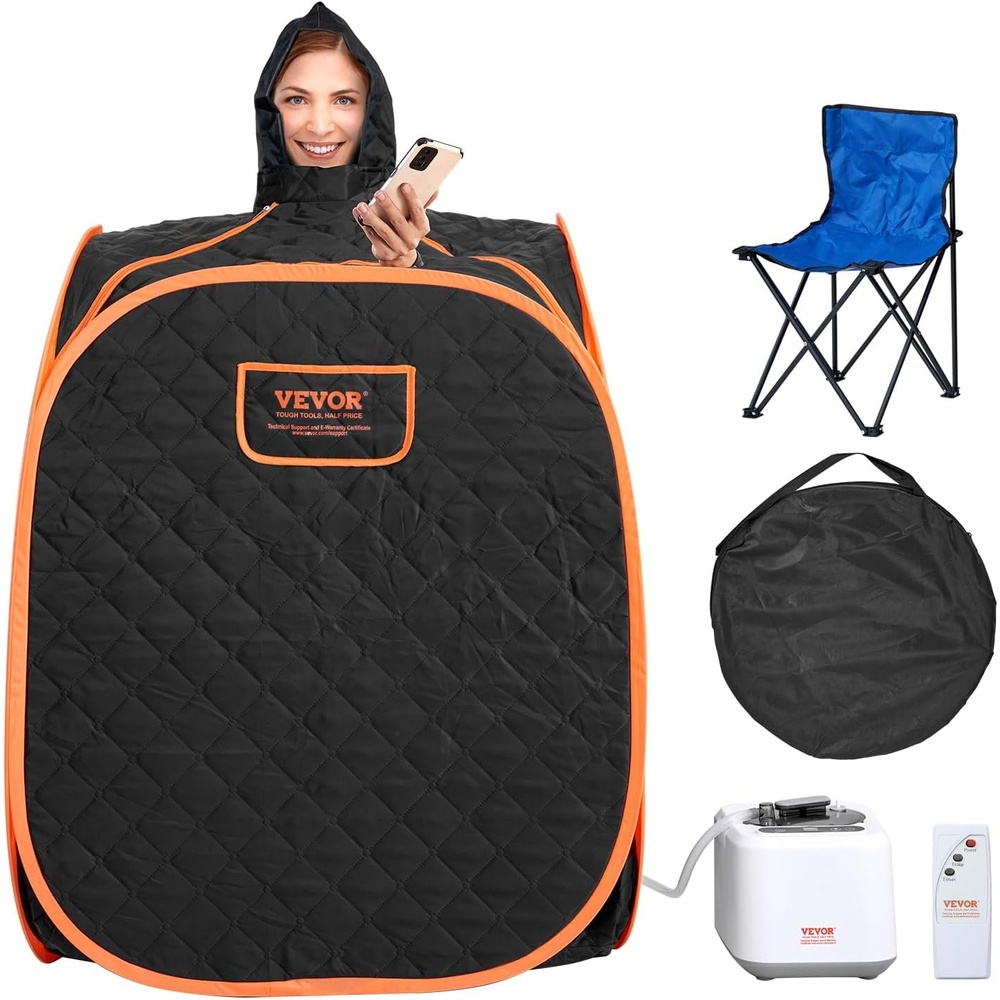 image:imageVEVOR Portable Steam Sauna Tent Full Size 1000W Personal Sauna Kit for Home Spa Detoxify amp Soothing Heated Body Therapy Time amp Temperature Remote Control with Floor MatSteam Mini 1000 W