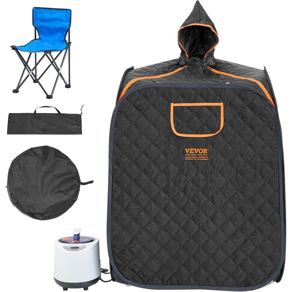 image:imageVEVOR Portable Steam Sauna Tent Full Size 1000W Personal Sauna Kit for Home Spa Detoxify amp Soothing Heated Body Therapy Time amp Temperature Remote Control with Floor MatSteam Mini 1200 W