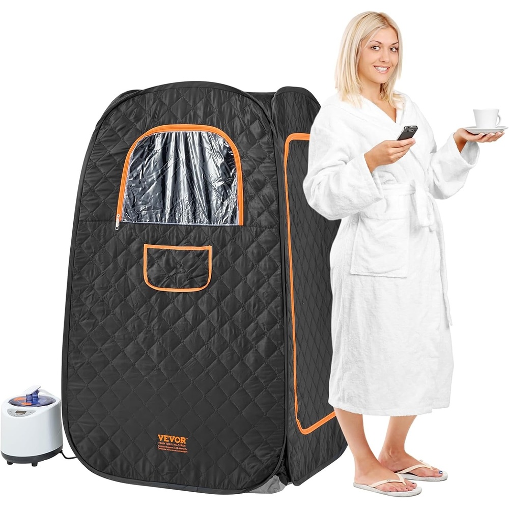image:imageVEVOR Portable Steam Sauna Tent Full Size 1000W Personal Sauna Kit for Home Spa Detoxify amp Soothing Heated Body Therapy Time amp Temperature Remote Control with Floor MatSteam Half Size 1200 W