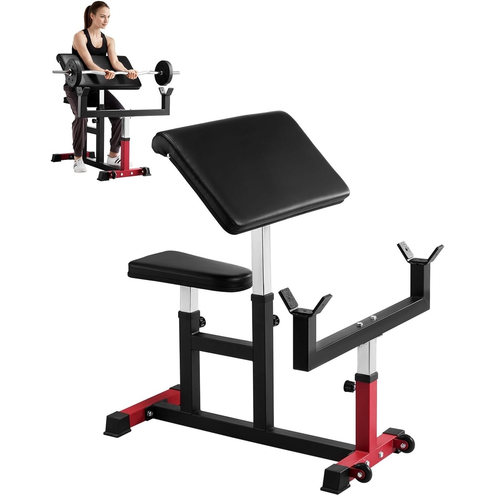 image:imageVEVOR Preacher Curl Bench Strength Training Biceps Machine Max load 440 LBS Home Gym Equipment Seated Arm Isolated Barbell Dumbbell Bicep Station Adjustable Weight Benches for Home Gym