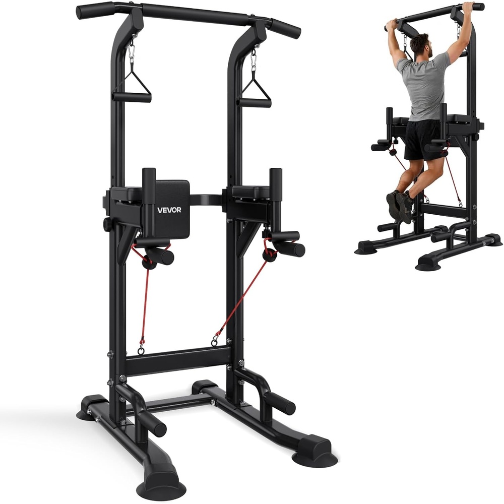 image:imageVEVOR Pull Up Bar 330 LBS Power Tower Dip Station Workout Dip Station with HShaped Stable Base amp Back Pad Adjustable 12 Level Height Free Standing Chin Up Bar for Back 4Level Adjustable Back Pad